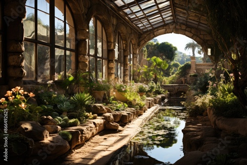 Obraz na płótnie Islands of Malta, Malta, the San Anton Botanical Garden, with exotic plants., generative IA w salonie