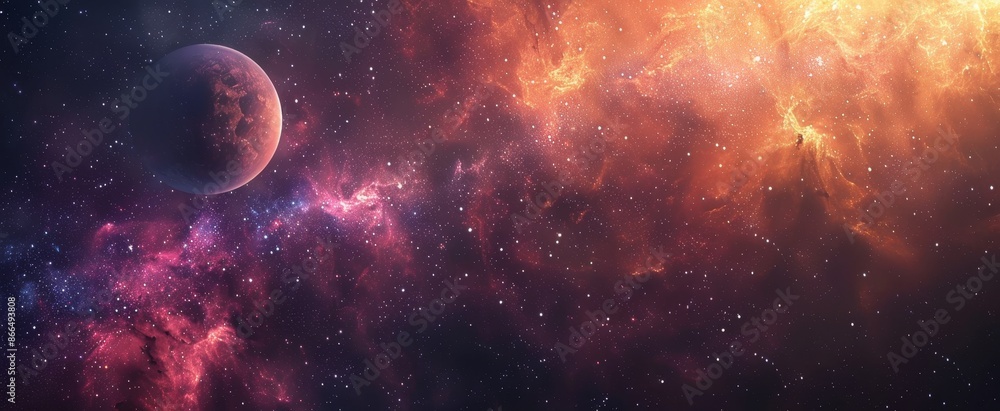 Fototapeta premium Cosmic Serenity: Beautiful Celestial Bodies in Interstellar Space with Copy Space for Text
