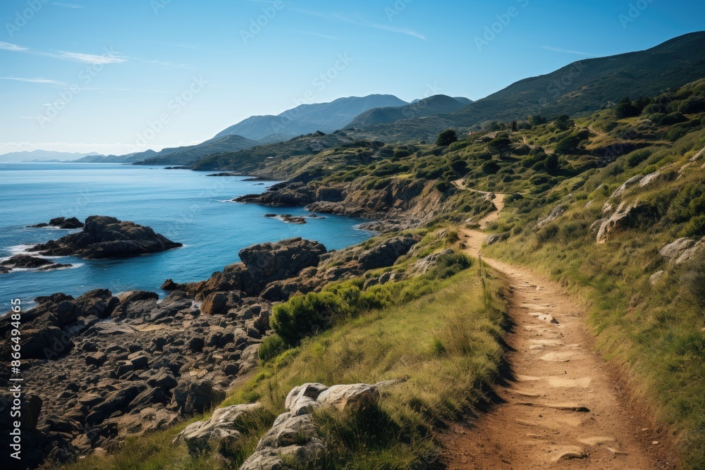 Sardinia, Italy, the Gulf of Orosis and Gennarguntu National Park, with canyons and trails., generative IA Sardinia, Italy, the Gulf of Orosis and Gennarguntu National Park, with canyons and trails., generative IA