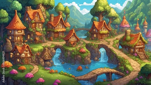 Wallpaper fairytale village game style © Damian Sobczyk