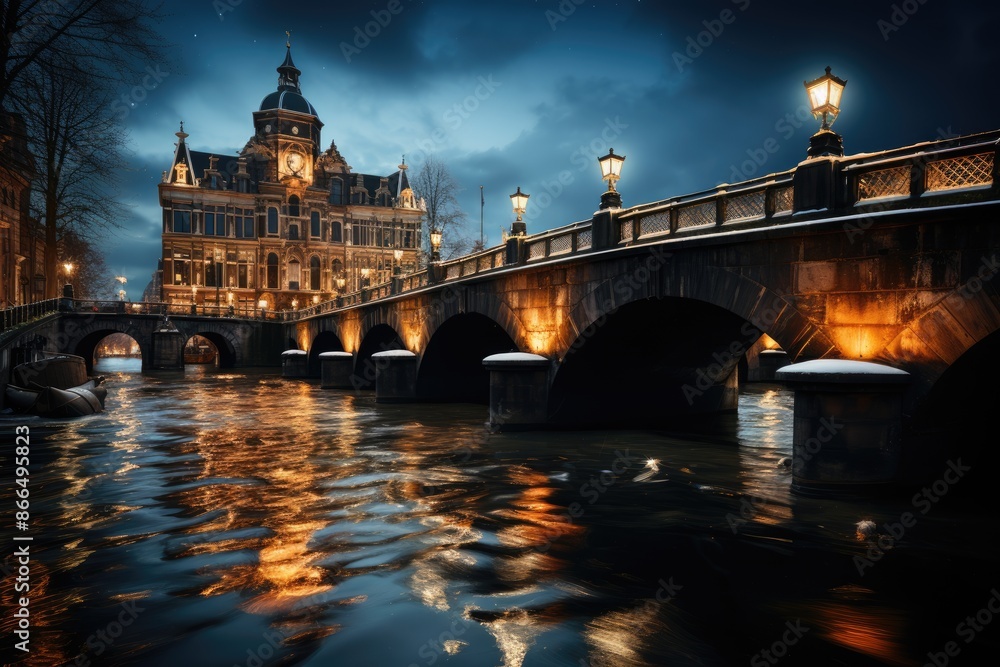 Amsterdam, the Netherlands, the Amsterdam channels, with their channel style homes and picturesque bridges., generative IA Amsterdam, the Netherlands, the Amsterdam channels, with their channel style homes and picturesque bridges., generative IA