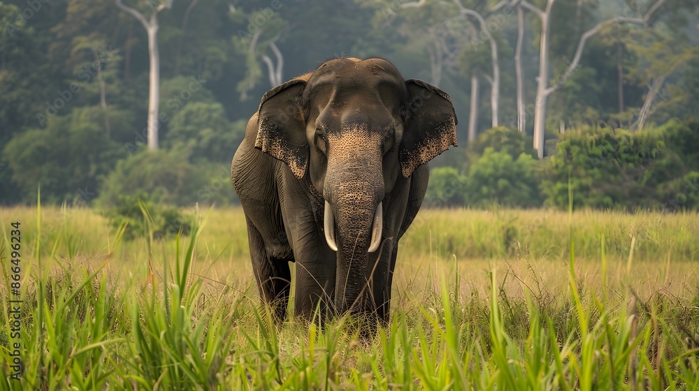 Fototapeta premium Wild elephant in the beautiful forest.