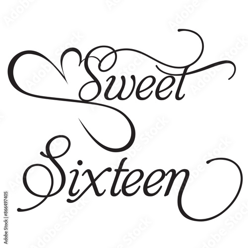 Sweet sixteen birthday celebration swirl laser cut sign design vector 