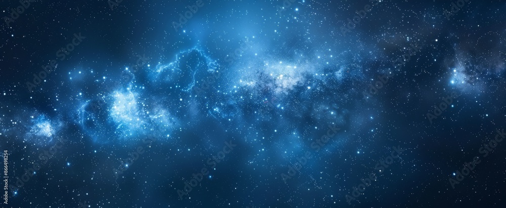 Naklejka premium Celestial Serenity - Background Starry Night Sky with Distant Galaxies and Copy Space for Text
