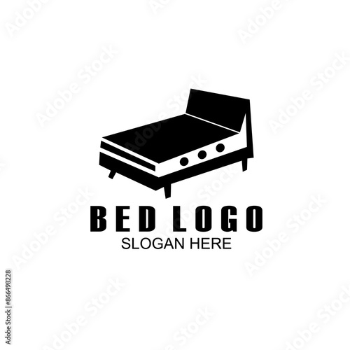 Bed vector illustration logo, abstract bed logo icon, pillow shape design and unique bed silhouette concept.