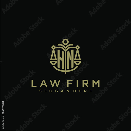 HM initial monogram logo for lawfirm with scale vector design