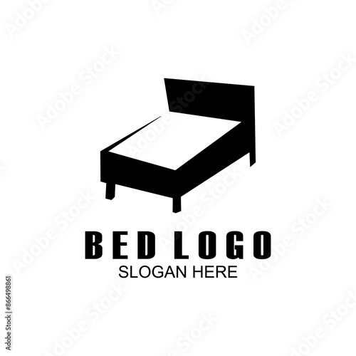 Bed vector illustration logo, abstract bed logo icon, pillow shape design and unique bed silhouette concept.