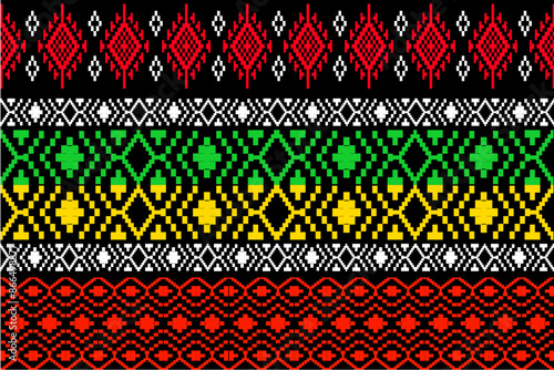Geometric, seamless, traditional ethnic, Thai pattern, fabric pattern for textiles, rugs, wallpaper, clothing, sarong, batik, wrapping, embroidery, print, background, cover, illustration, vector.