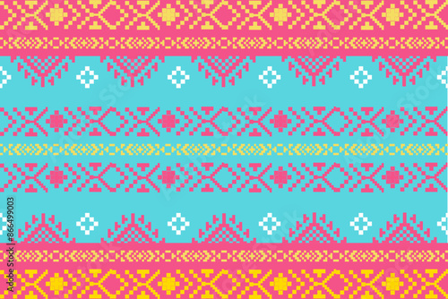 Geometric, seamless, traditional ethnic, Thai pattern, fabric pattern for textiles, rugs, wallpaper, clothing, sarong, batik, wrapping, embroidery, print, background, cover, illustration, vector.