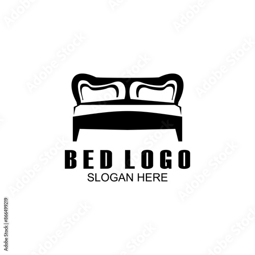 Bed vector illustration logo, abstract bed logo icon, pillow shape design and unique bed silhouette concept.