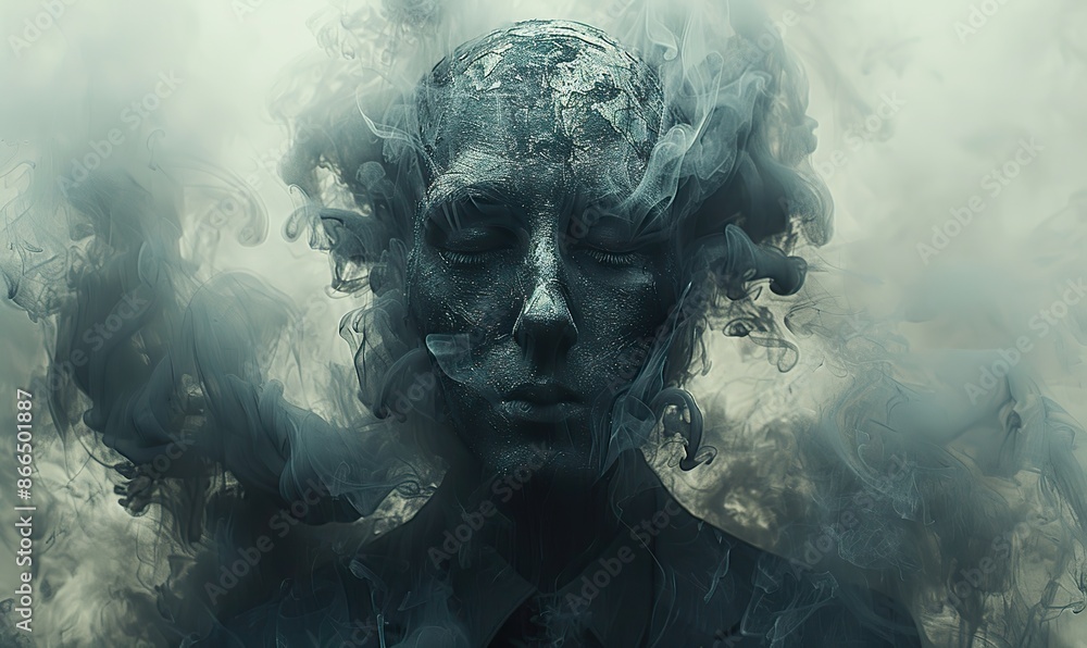 A surreal concept: A man in a black suit vanishes into a dark black smoke, leaving only emotion. A surreal concept: A man in a black suit vanishes into a dark black smoke, leaving only emotion.