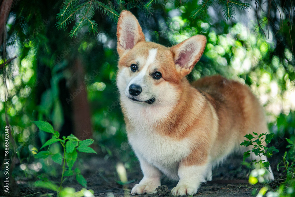 Red corgi on a green background Red corgi on a green background