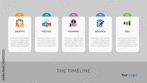 Timeline Creator infographic template. 5 Step timeline journey, calendar Flat simple infographics design template. presentation graph. Business concept with 5 options, gantt vector illustration