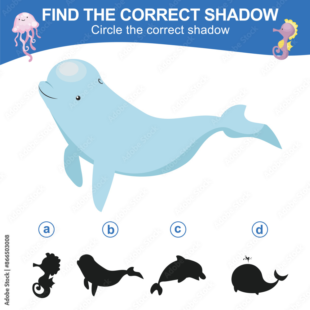 Naklejka premium Find the correct shadow. Worksheet for kid. Matching shadow game for children. Circle the correct shadow. Find the correct shadow. Printable activity page for kids