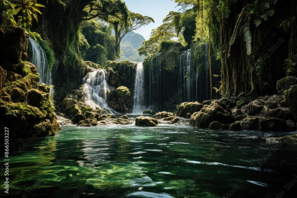 Santa Marta, Colombia, the Marinka waterfall, a waterfall in the nearby mountains., generative IA Santa Marta, Colombia, the Marinka waterfall, a waterfall in the nearby mountains., generative IA