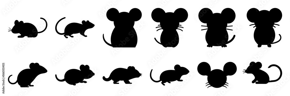 Obraz premium Mouse rat silhouette set vector design big pack of illustration and icon