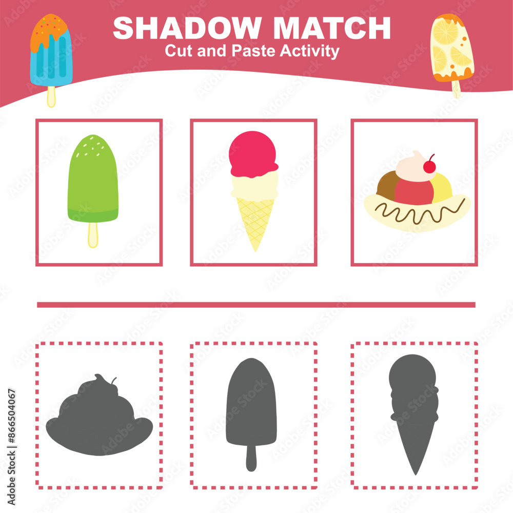 Cut the image in each box and glue it on each shadow. Find the correct ...