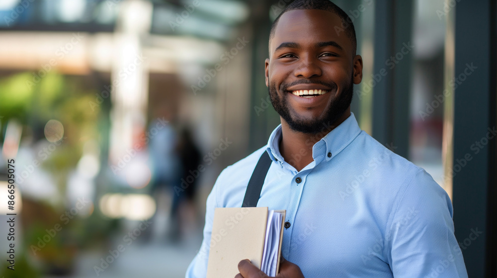 Obraz premium portrait of smiling businessman holding a file containing business documents 