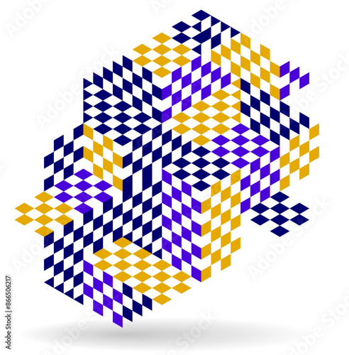 Abstract vector art with 3D isometric cubes geometric background, op art blocks with different forms isolated, polygonal graphic design, cubical theme.