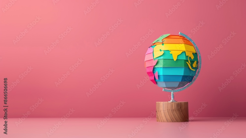 Fotografie A minimalist globe featuring a rainbow-colored design, symbolizing diversity and unity