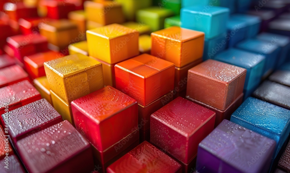 Mosaic of vibrant plastic cubes in an infinity perspective, creating an abstract and colorful background. Mosaic of vibrant plastic cubes in an infinity perspective, creating an abstract and colorful background.