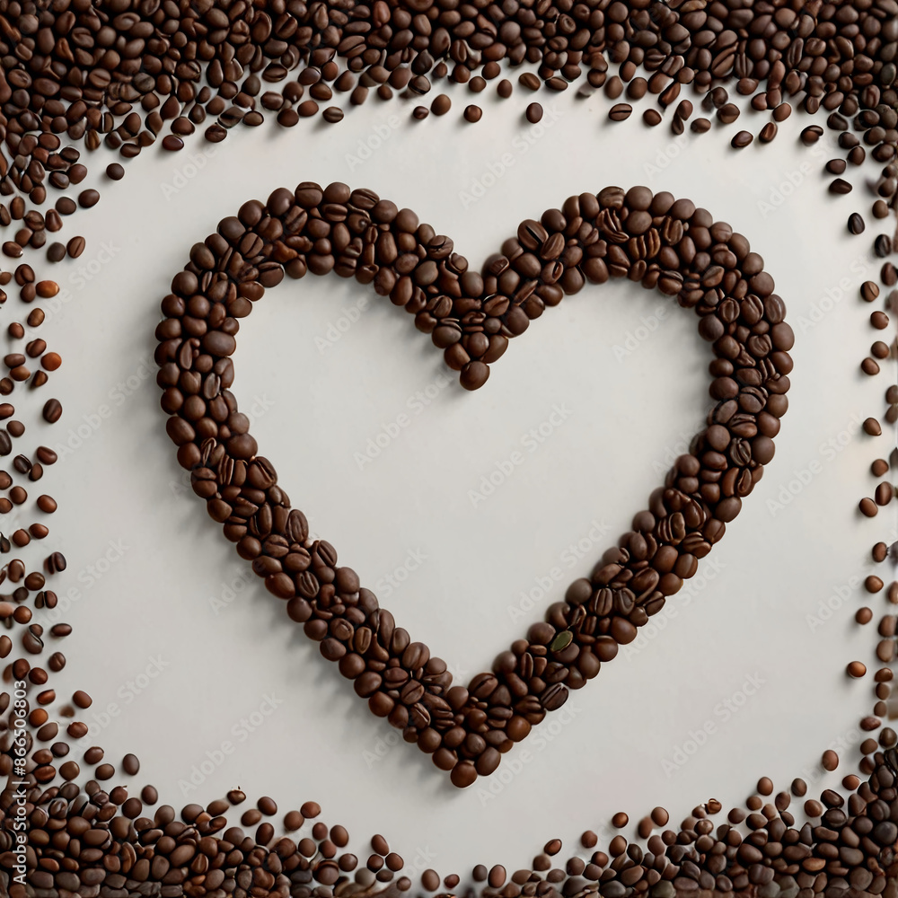 Big heart made of coffee beans on a white background. Big heart made of coffee beans on a white background.
