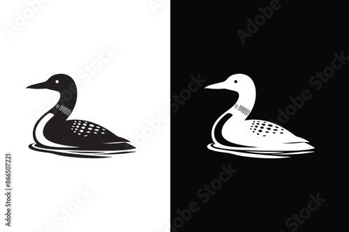 Foto loon silhouette vector art illustration black white background.