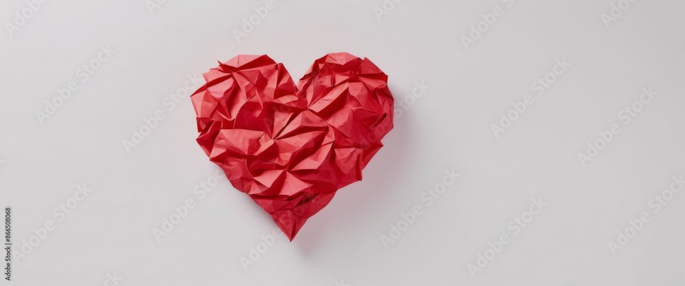 Sunset cloud overlay Red crumpled paper heart on a white backgro Sunset cloud overlay Red crumpled paper heart on a white backgro
