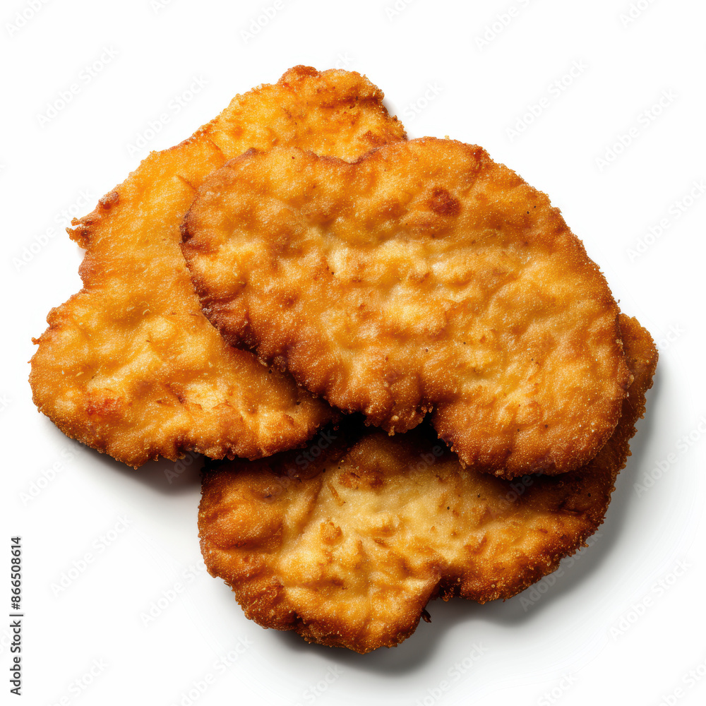 Crispy Breaded Chicken Cutlets on White Background. Crispy Breaded Chicken Cutlets on White Background.