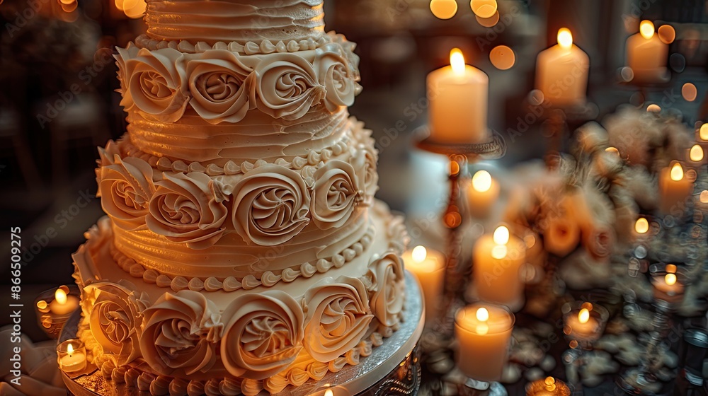 Fototapeta premium wedding cake with candles HD 8K wallpaper Stock Photographic Image 