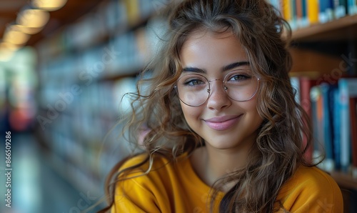 Wallpaper Mural Teen girl at library, studying diligently for upcoming semester exams. Semester has just opened, and she's determined to succeed. Torontodigital.ca
