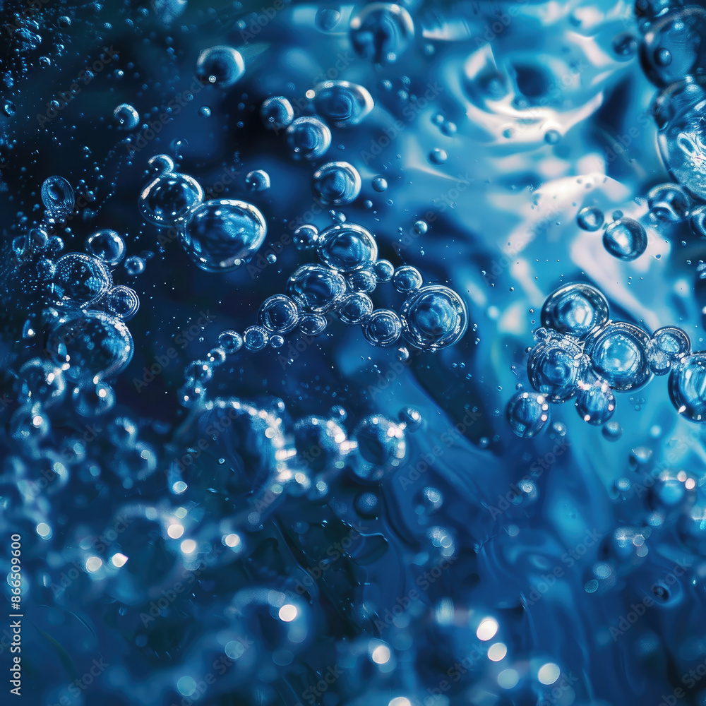 Abstract texture - boiling water, blue surface. White foam, bubbles, close-up. Abstract texture - boiling water, blue surface. White foam, bubbles, close-up.