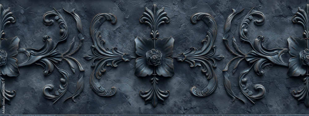 Banner with Elegant floral patterns on a dark textured background. Gothic design Banner with Elegant floral patterns on a dark textured background. Gothic design
