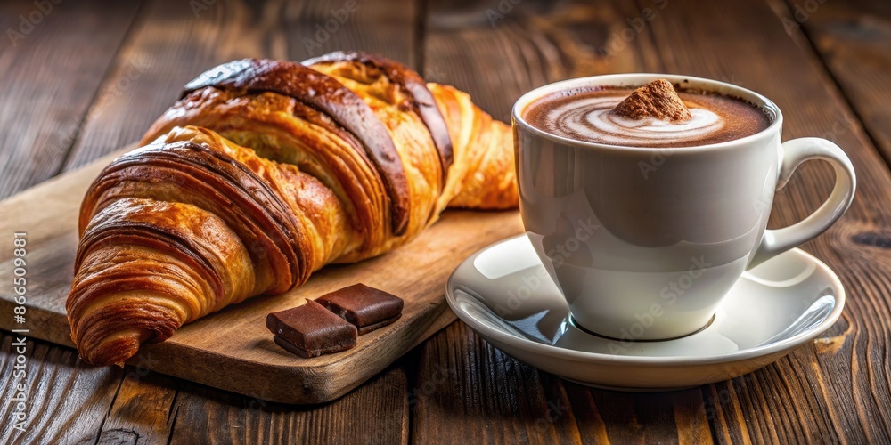 Fresh croissant with a cup of hot chocolate. Fresh croissant with a cup of hot chocolate.