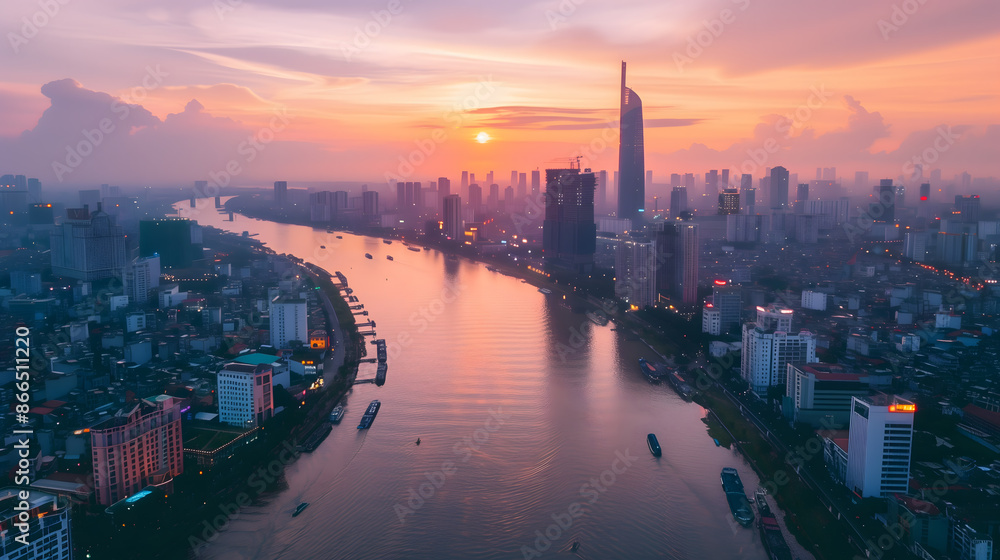 Fototapeta premium Misty Dawn Over the City