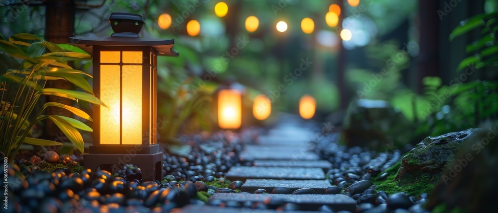 Serene Illumination: Softly Glowing Lanterns in a Tranquil Zen Garden Serene Illumination: Softly Glowing Lanterns in a Tranquil Zen Garden