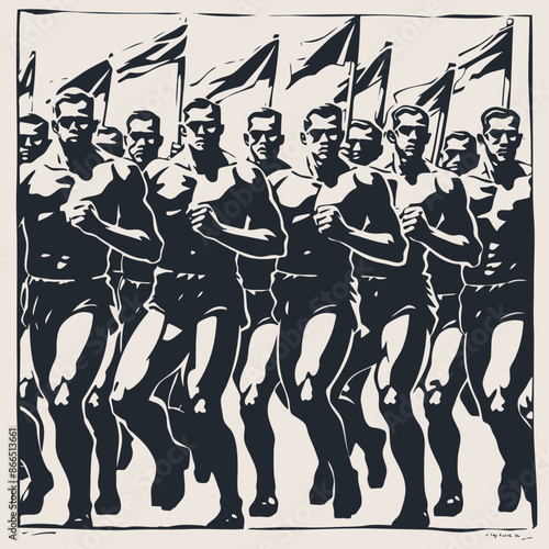 Soviet athletes demonstration, vector illustration