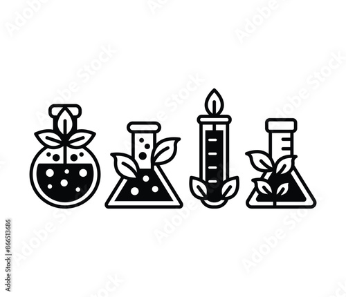 plant leaves chemistry laboratory icon symbol sign vector design black white color simple illustration collection set