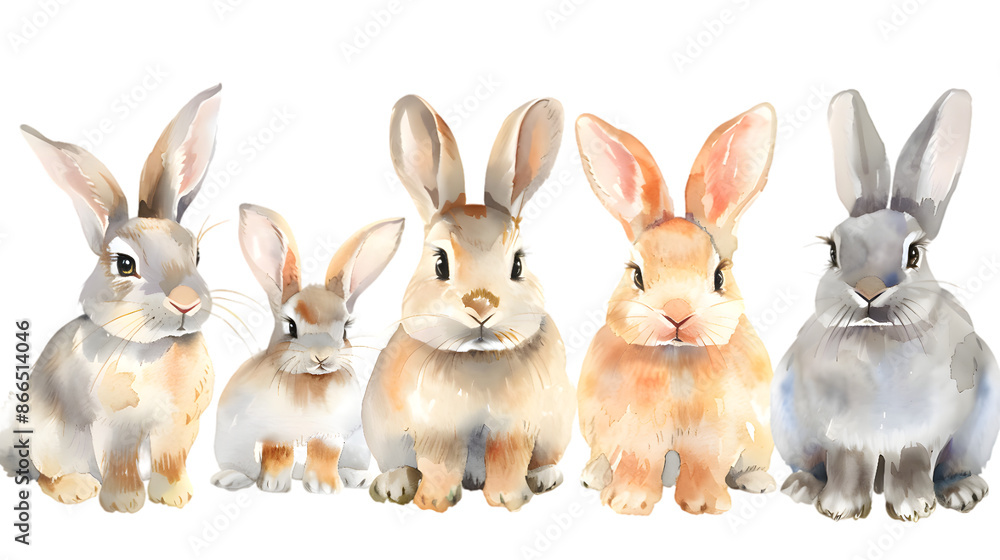 Group of rabbits watercolor illustration isolated on transparent background Group of rabbits watercolor illustration isolated on transparent background
