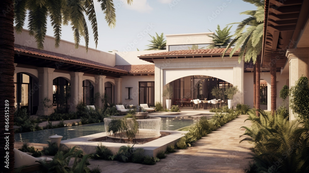 A modern luxury home exterior design with a Mediterranean A modern luxury home exterior design with a Mediterranean