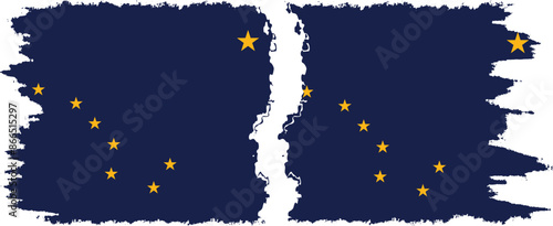 Alaska and Alaska states grunge brush flags connection, vector