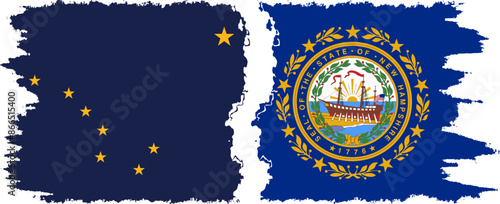New Hampshire and Alaska states grunge brush flags connection vector