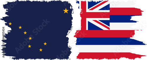 Hawaii and Alaska states grunge brush flags connection vector