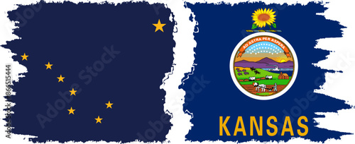 Kansas and Alaska states grunge brush flags connection vector