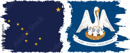 Louisiana and Alaska states grunge brush flags connection vector