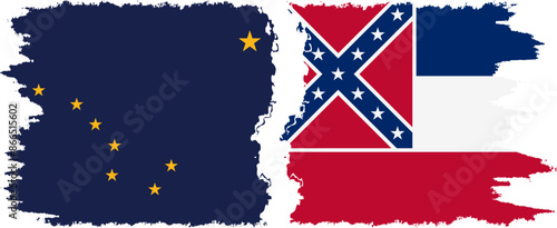 Mississippi and Alaska states grunge brush flags connection vector