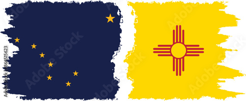 New Mexico and Alaska states grunge brush flags connection vector