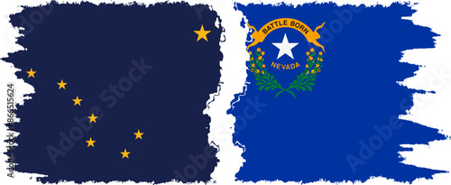 Nevada and Alaska states grunge brush flags connection vector