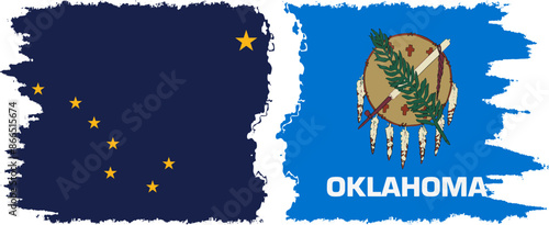 Oklahoma and Alaska states grunge brush flags connection vector