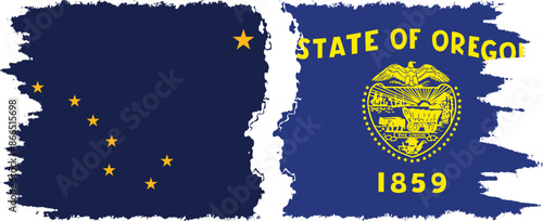 Oregon and Alaska states grunge brush flags connection vector